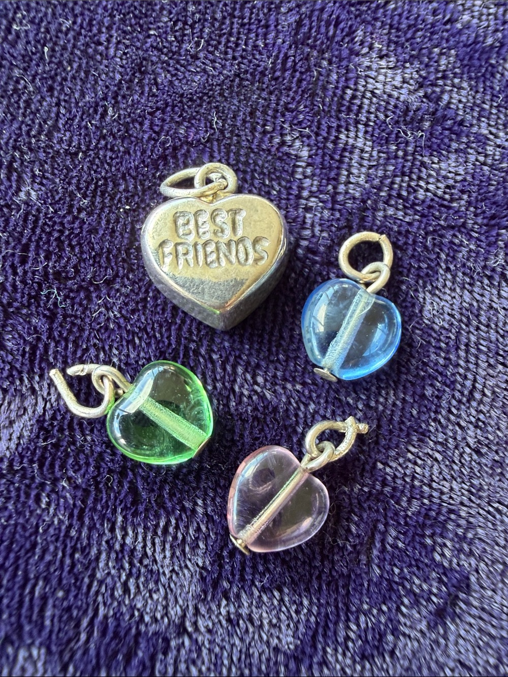 Four 925 sterling silver heart bracelet charms / pendants